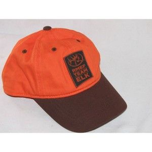 Hunter Baseball Cap Hat Brown Orange Adjustable Embroidered Rocky Mountain Elk